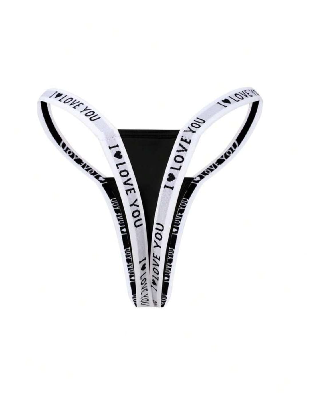 Women's Black High-Leg V-Waist Thong Panties with "I ♥ LOVE YOU" Branded Straps